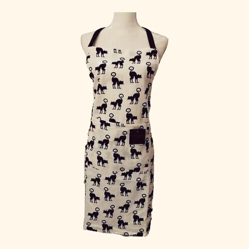 NEW Cynthia Rowley Halloween Scaredy Black Cat Cotton Kitchen Cook Apron